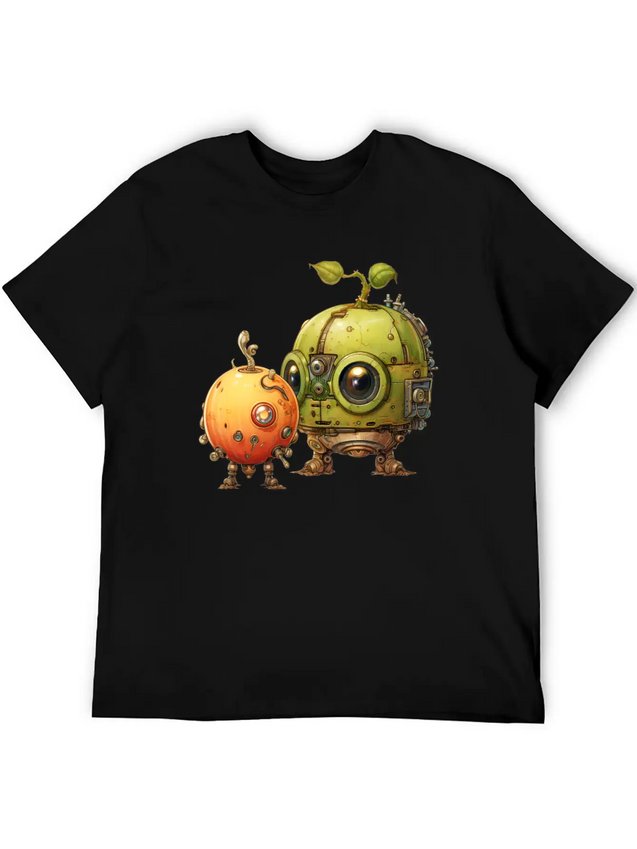 Steampunk Peach And Green Apple Casual Graphic T-Shirt – Simple And Comfortable Daily Wear