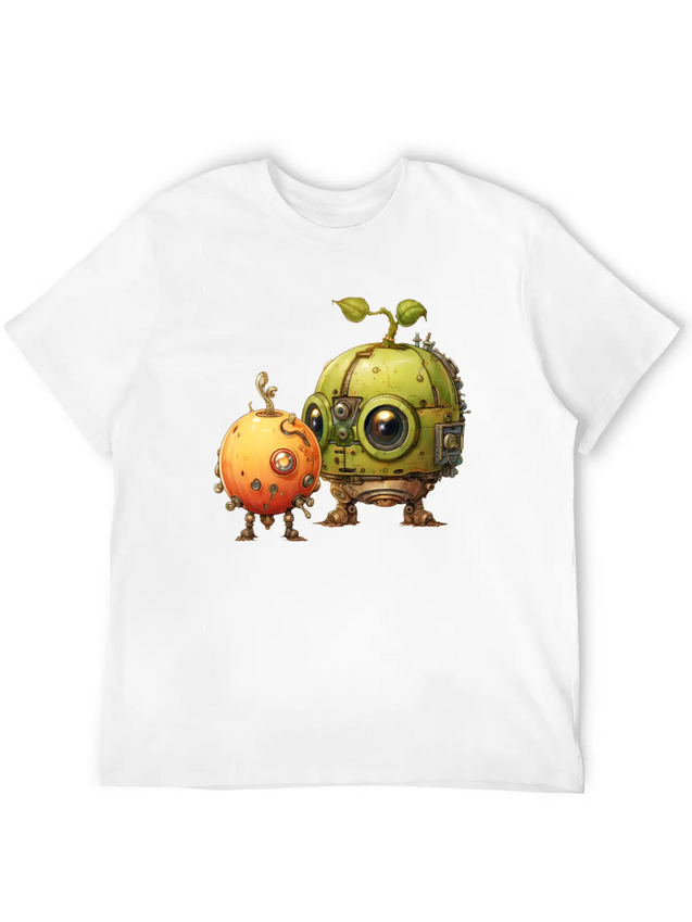 Steampunk Peach And Green Apple Casual Graphic T-Shirt – Simple And Comfortable Daily Wear