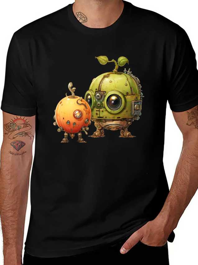Steampunk Peach And Green Apple Casual Graphic T-Shirt – Simple And Comfortable Daily Wear