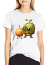 Steampunk Peach And Green Apple Casual Graphic T-Shirt – Simple And Comfortable Daily Wear