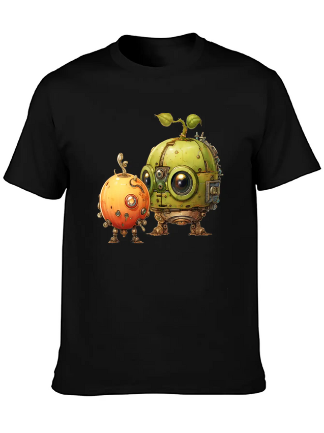 Steampunk Peach And Green Apple Casual Graphic T-Shirt – Simple And Comfortable Daily Wear