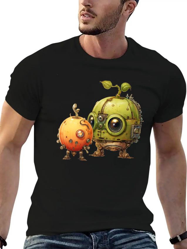 Steampunk Peach And Green Apple Casual Graphic T-Shirt – Simple And Comfortable Daily Wear