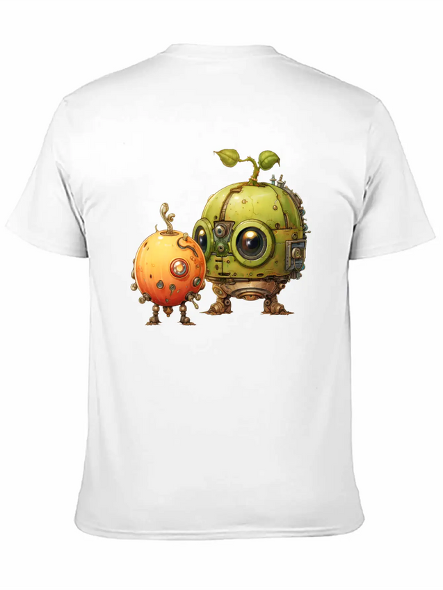 Steampunk Peach And Green Apple Casual Graphic T-Shirt – Simple And Comfortable Daily Wear