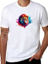 "Vibrant Roar: Colorful Lion Face Majesty T-Shirt Modern Fit Casual T-Shirt – Clean And Versatile Design