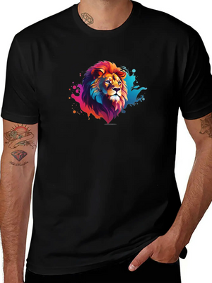 "Vibrant Roar: Colorful Lion Face Majesty T-Shirt Modern Fit Casual T-Shirt – Clean And Versatile Design