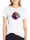 "Vibrant Roar: Colorful Lion Face Majesty T-Shirt Modern Fit Casual T-Shirt – Clean And Versatile Design