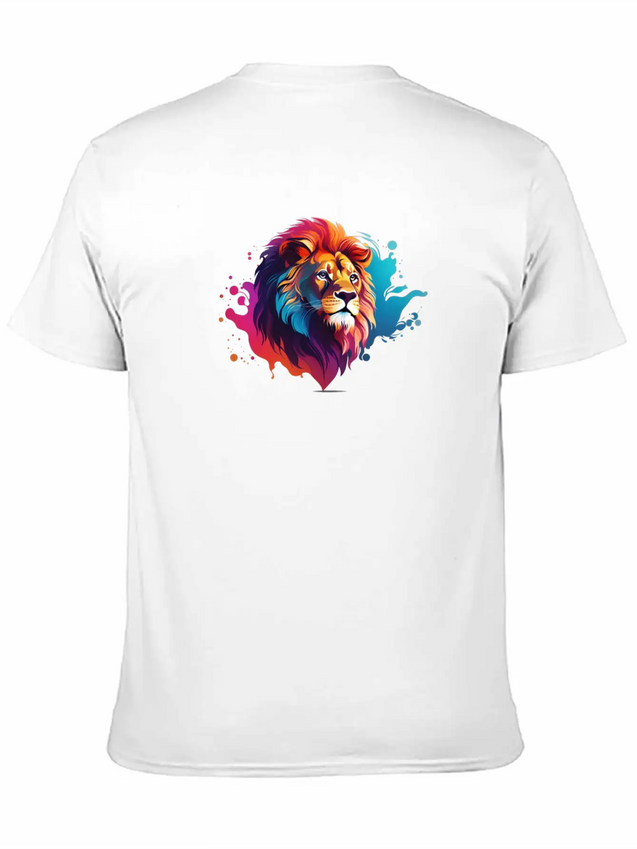 "Vibrant Roar: Colorful Lion Face Majesty T-Shirt Modern Fit Casual T-Shirt – Clean And Versatile Design
