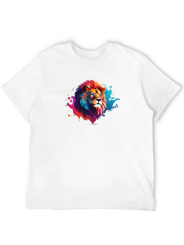 "Vibrant Roar: Colorful Lion Face Majesty T-Shirt Modern Fit Casual T-Shirt – Clean And Versatile Design