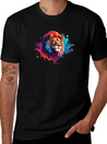 "Vibrant Roar: Colorful Lion Face Majesty T-Shirt Modern Fit Casual T-Shirt – Clean And Versatile Design