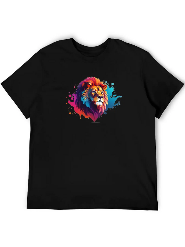 "Vibrant Roar: Colorful Lion Face Majesty T-Shirt Modern Fit Casual T-Shirt – Clean And Versatile Design