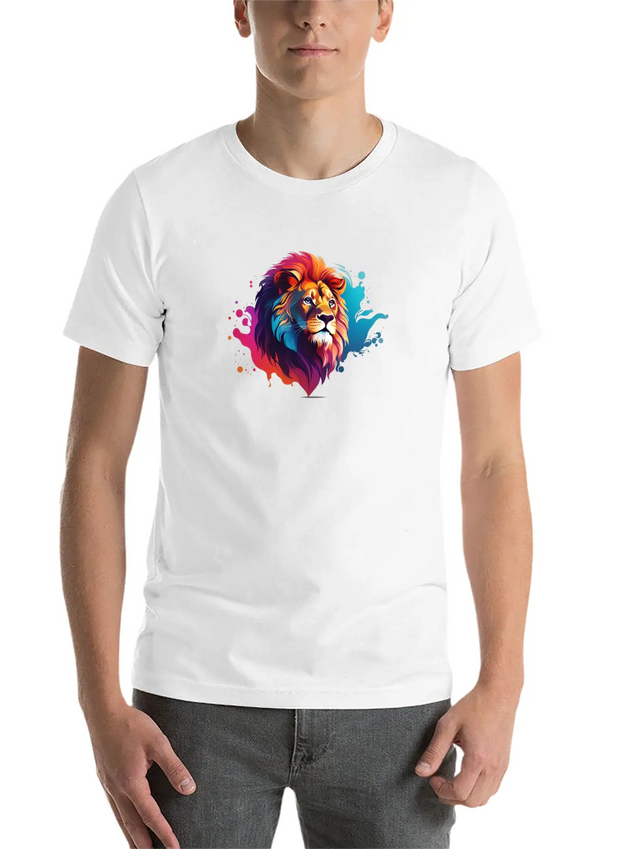 "Vibrant Roar: Colorful Lion Face Majesty T-Shirt Modern Fit Casual T-Shirt – Clean And Versatile Design
