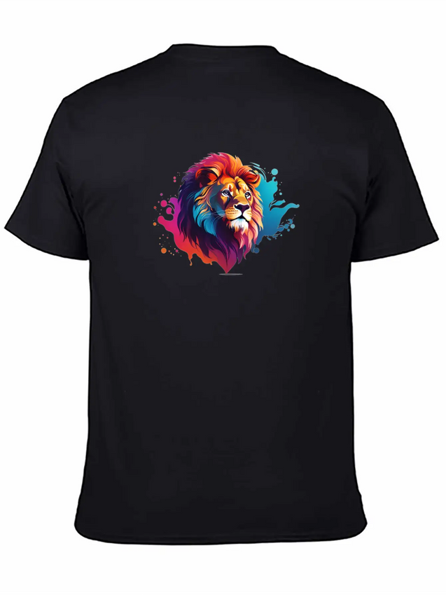 "Vibrant Roar: Colorful Lion Face Majesty T-Shirt Modern Fit Casual T-Shirt – Clean And Versatile Design