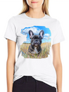 Watercolor French Bulldog Oil Painting Art Bulldog Casual Graphic T-Shirt – Simple And Comfortable Daily Wear