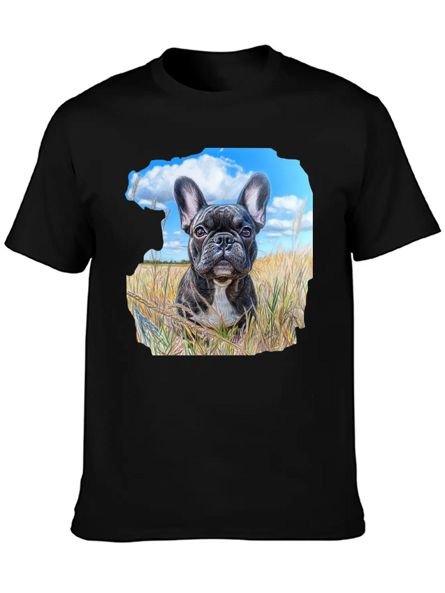 Watercolor French Bulldog Oil Painting Art Bulldog Casual Graphic T-Shirt – Simple And Comfortable Daily Wear