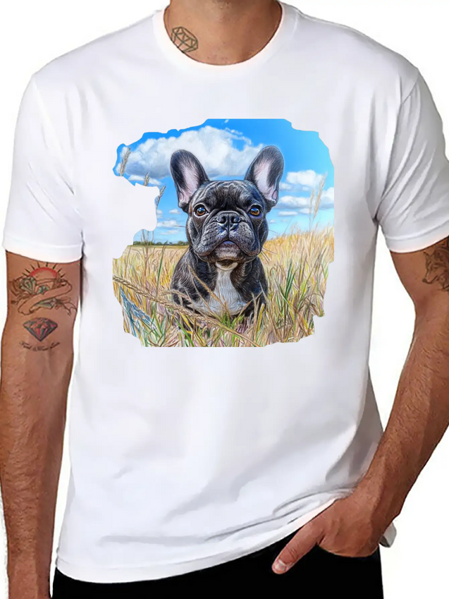 Watercolor French Bulldog Oil Painting Art Bulldog Casual Graphic T-Shirt – Simple And Comfortable Daily Wear