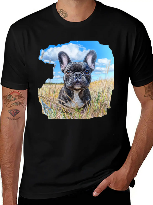 Watercolor French Bulldog Oil Painting Art Bulldog Casual Graphic T-Shirt – Simple And Comfortable Daily Wear
