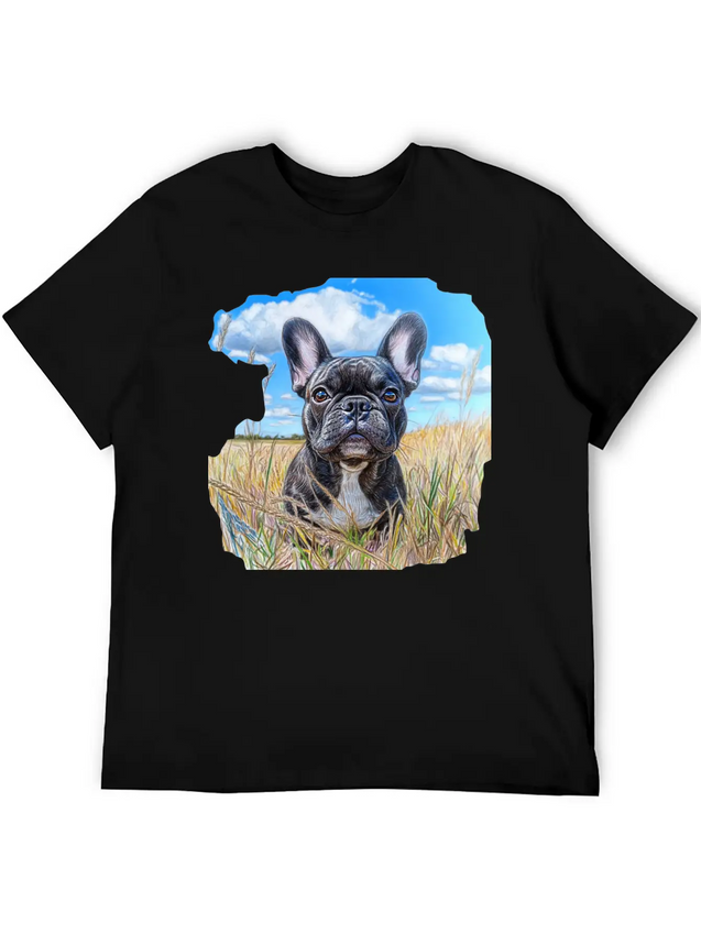 Watercolor French Bulldog Oil Painting Art Bulldog Casual Graphic T-Shirt – Simple And Comfortable Daily Wear