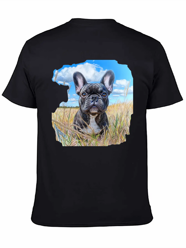 Watercolor French Bulldog Oil Painting Art Bulldog Casual Graphic T-Shirt – Simple And Comfortable Daily Wear