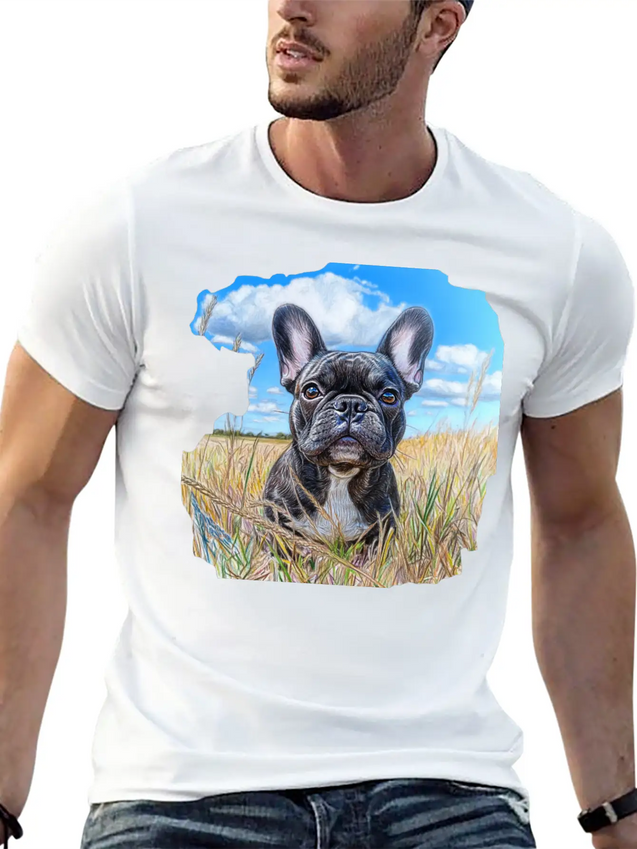 Watercolor French Bulldog Oil Painting Art Bulldog Casual Graphic T-Shirt – Simple And Comfortable Daily Wear