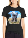 Watercolor French Bulldog Oil Painting Art Bulldog Casual Graphic T-Shirt – Simple And Comfortable Daily Wear